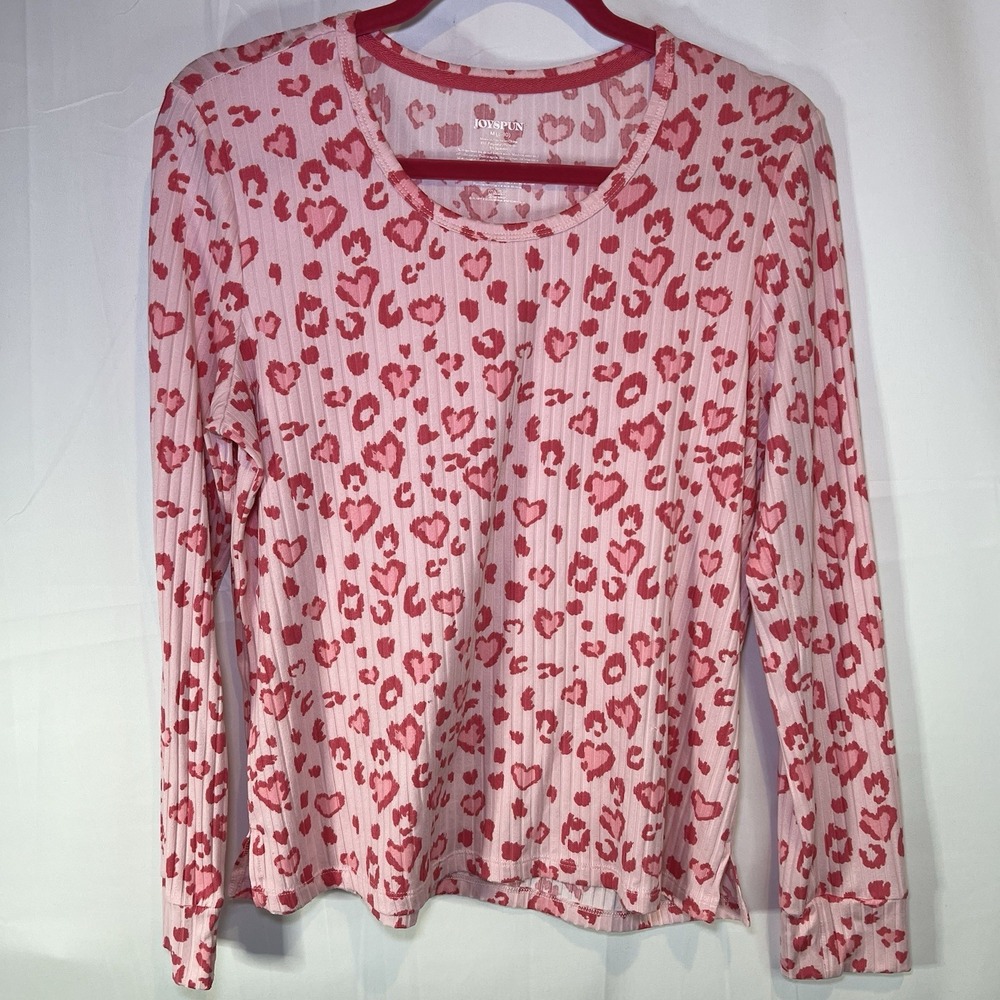 Joyspun Womens T Shirt Sz M Medium Long Sleeve Soft Animal Print Valentines Day